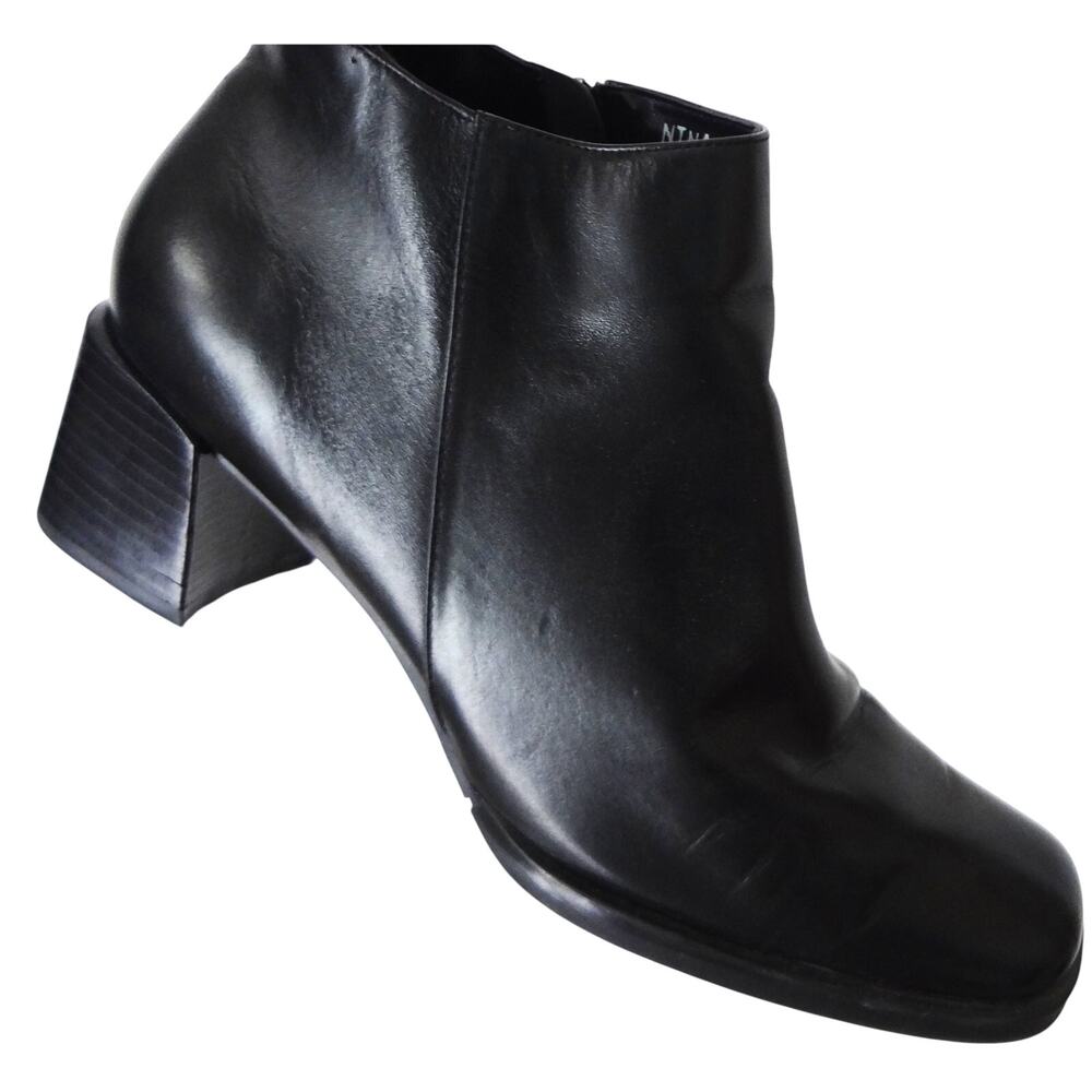 Croft Barrow Nina Black Leather Ankle Boots Booties Womens 9 Square Toe Zip